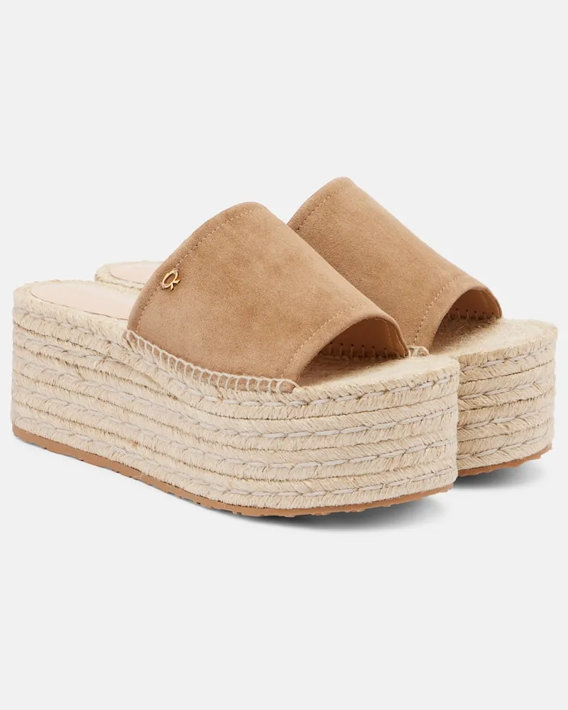 Gianvito Rossi Espadrille-Pantoletten aus Veloursleder Beige