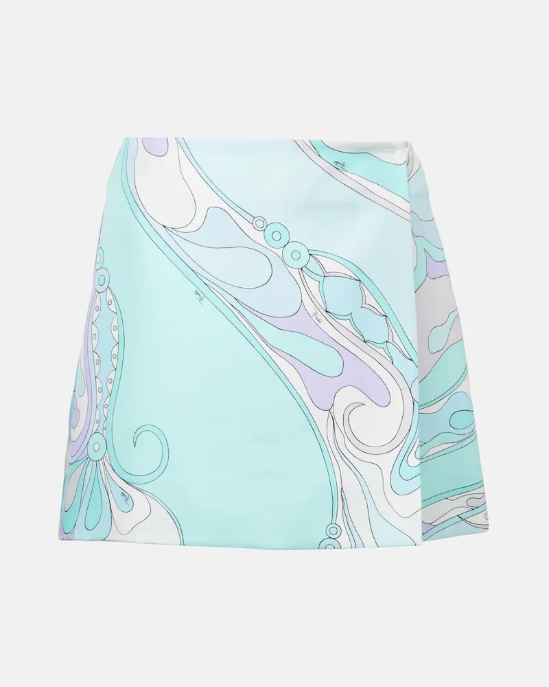 Emilio Pucci Minirock Orchidee aus Seiden-Twill Blau