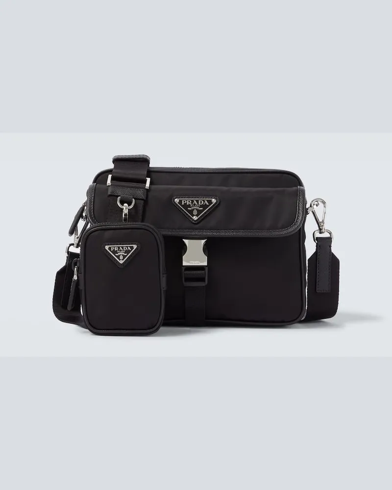 Prada Messenger Bag aus Re-Nylon mit Leder Schwarz