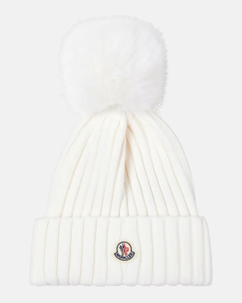 Moncler Mütze aus Wolle mit Faux Fur Weiß