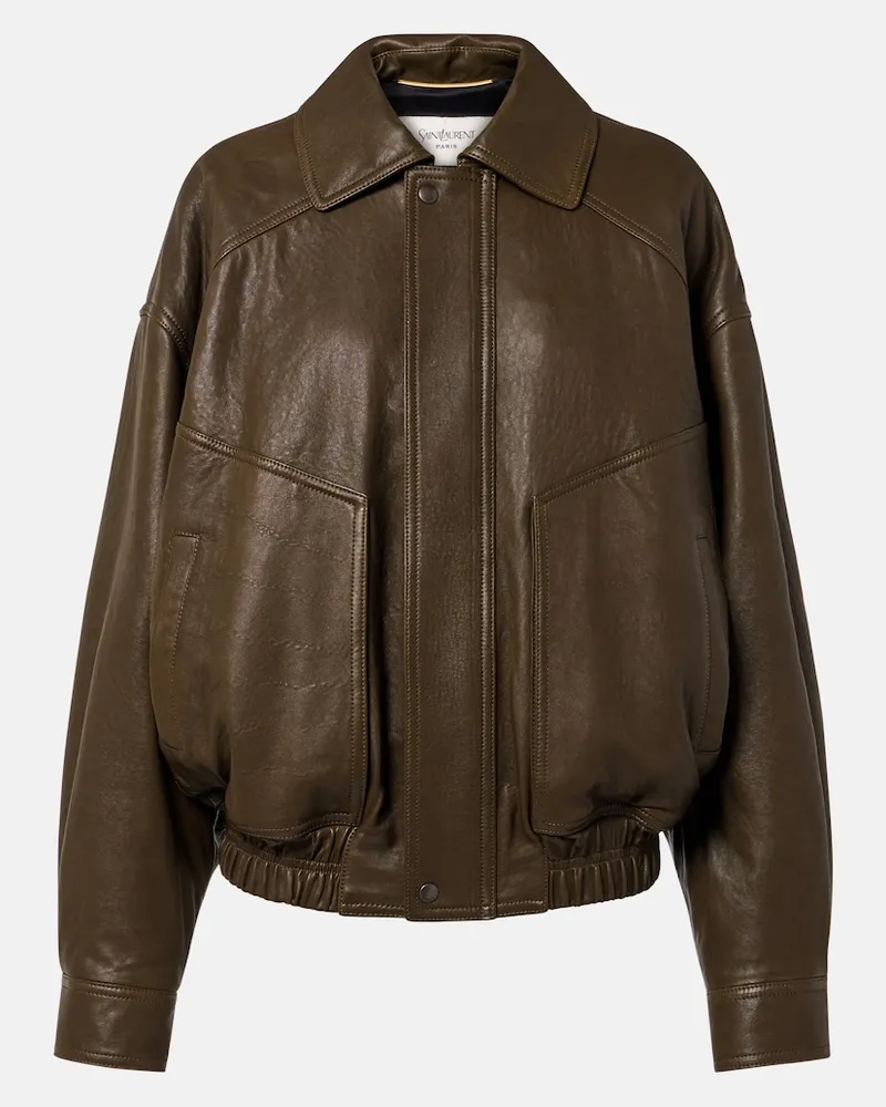 Saint Laurent Bomberjacke aus Leder Grün