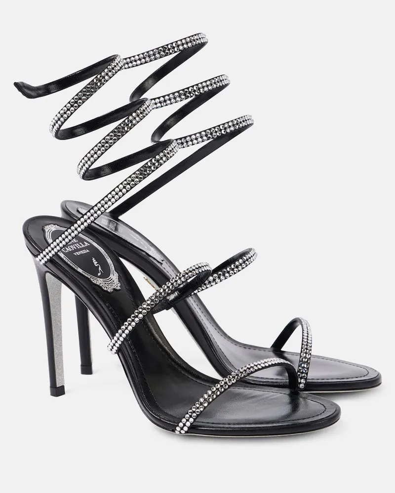 René Caovilla Sandalen Cleo 105 aus Satin mit Kristallen Schwarz