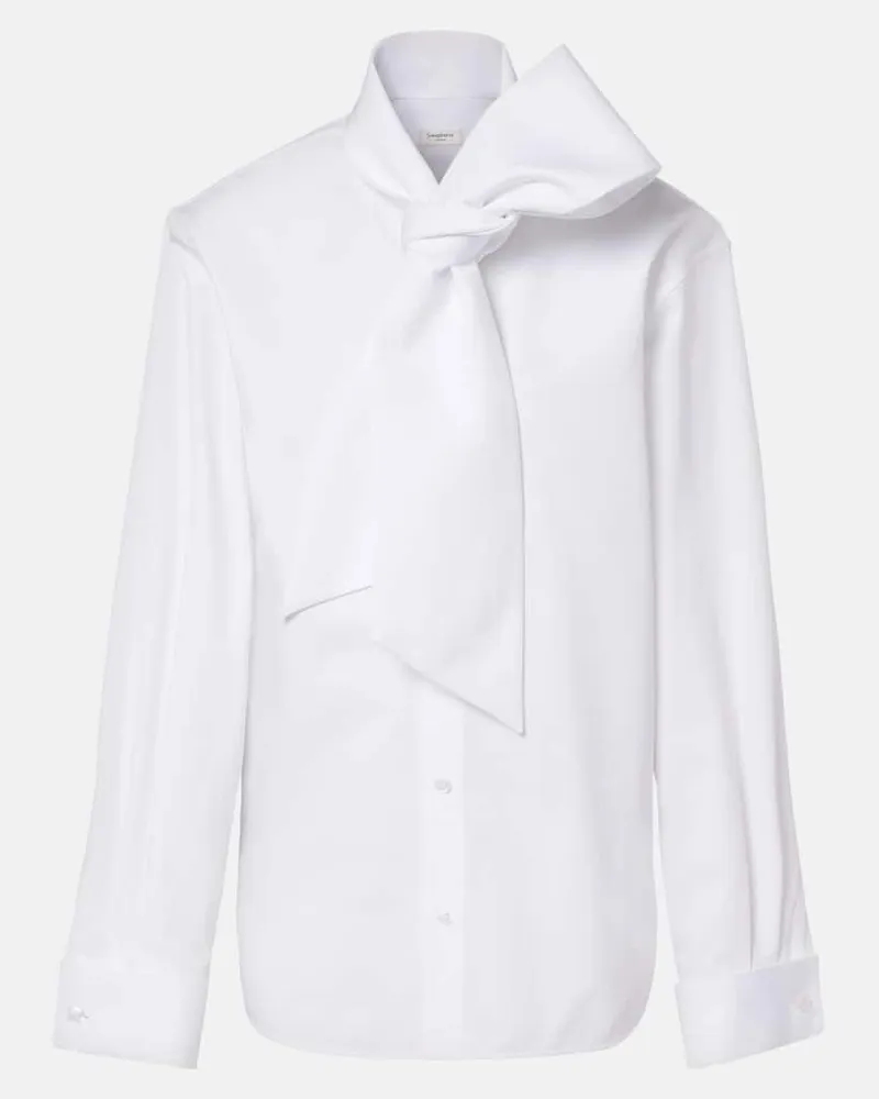 Saint Laurent Schluppenbluse aus Baumwollpopeline Weiß