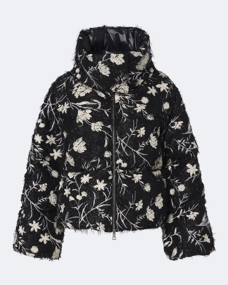 Moncler Bestickte Daunenjacke mit Pailletten Schwarz