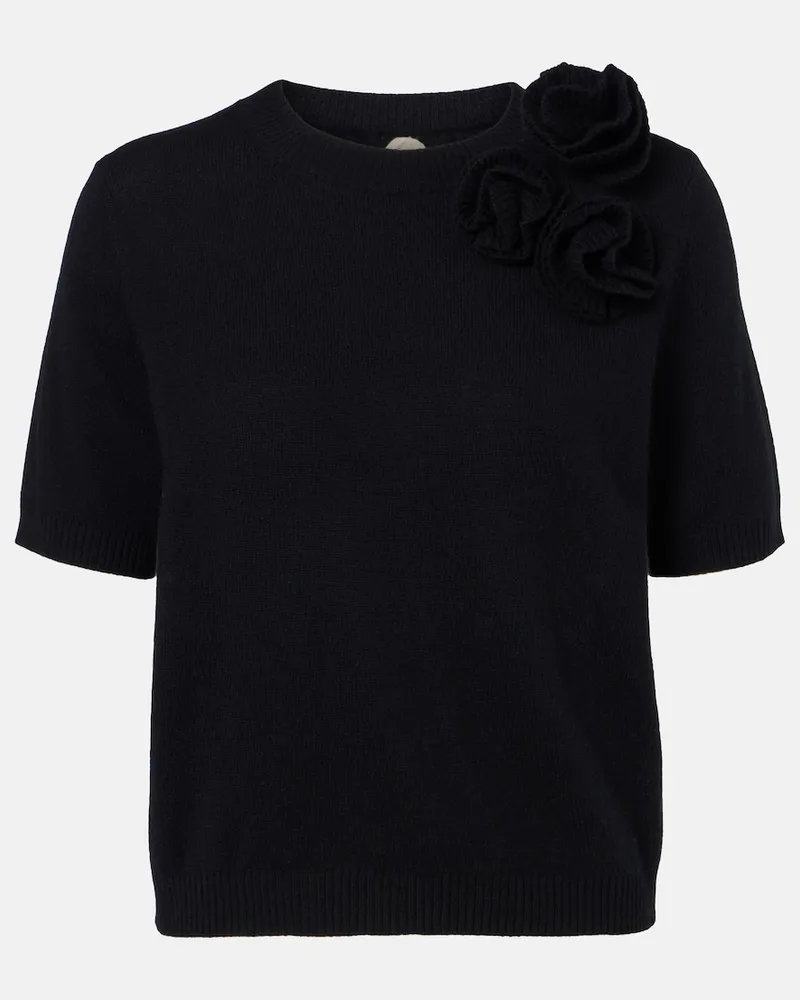 Jardin des Orangers Pullover aus Wolle und Kaschmir mit floraler Applikation Schwarz