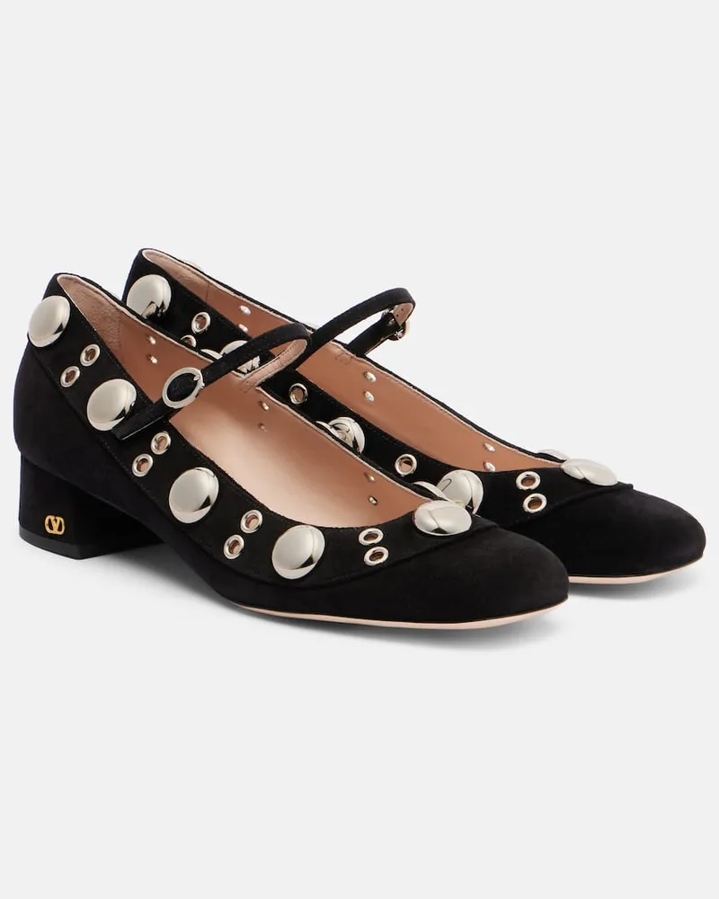 Valentino Garavani Verzierte Mary-Jane-Pumps Nellcôte aus Veloursleder Schwarz