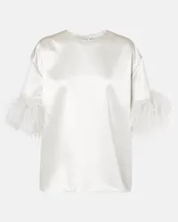 Valentino Garavani Top aus Seidensatin mit Federn Weiss