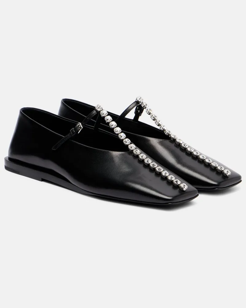 Jil Sander Ballerinas aus Leder mit Kristallen Schwarz