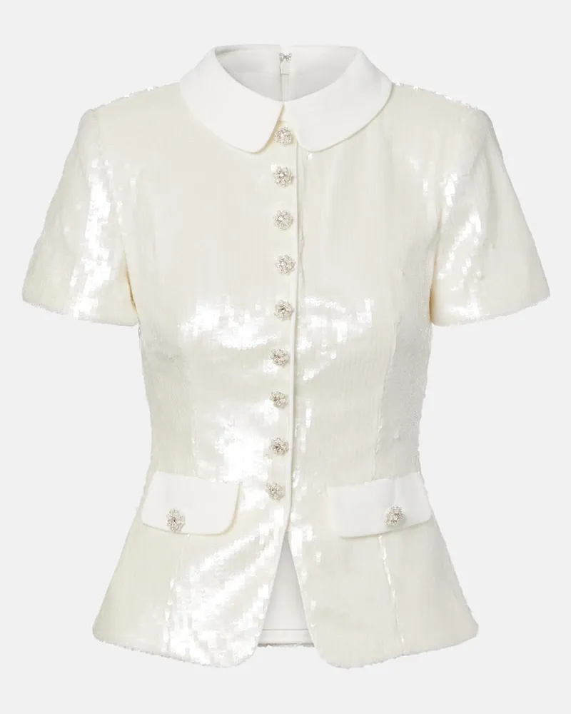 Self-Portrait Top mit Pailletten Weiß