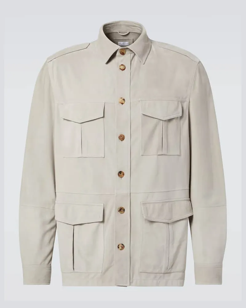 Brunello Cucinelli Hemdjacke aus Veloursleder Beige