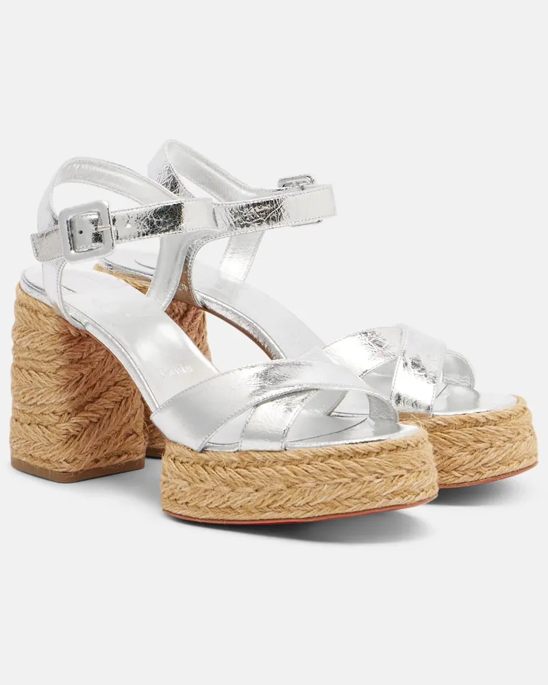 Christian Louboutin Espadrille-Sandalen Calakala 85 aus Metallic-Leder Silber