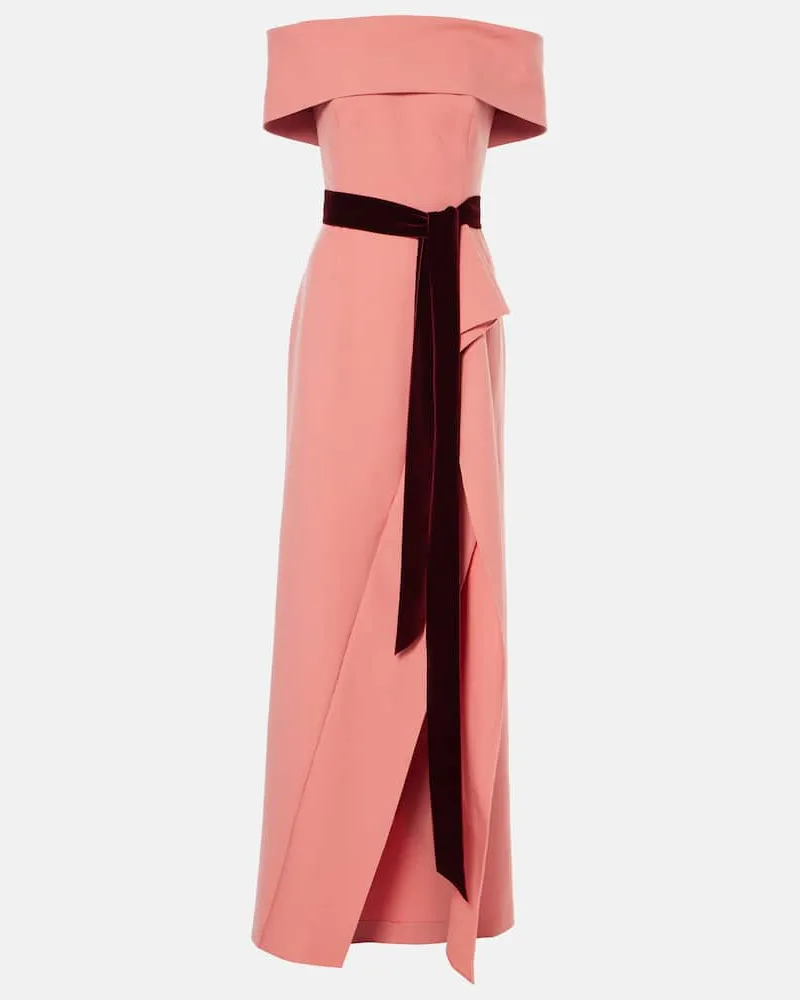 Oscar de la Renta Off-Shoulder-Robe aus einem Wollgemisch Rot