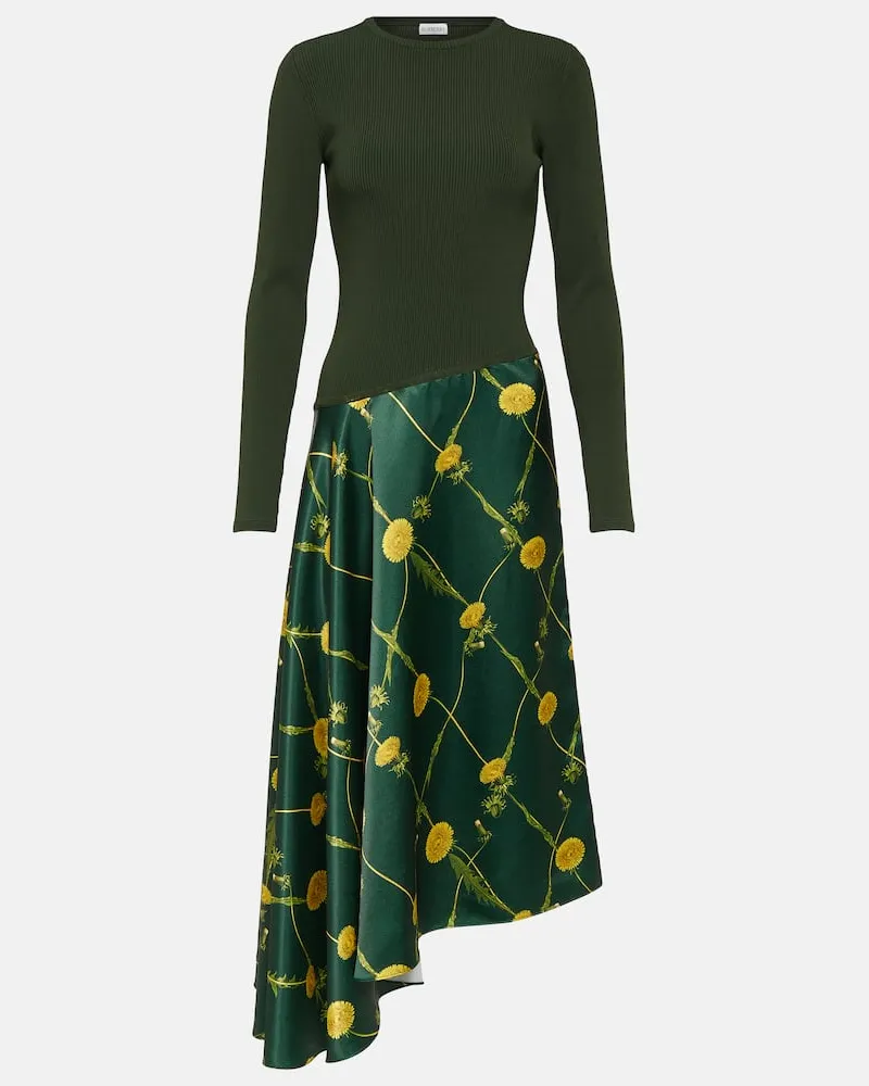Burberry Bedrucktes Midikleid aus Jersey und Satin Grün