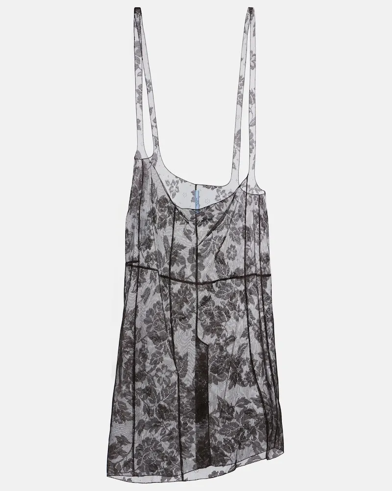 Prada Midirock aus Baumwolle mit floraler Spitze Braun