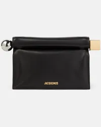 Jacquemus Clutch La Pochette Rond Carre aus Leder Schwarz