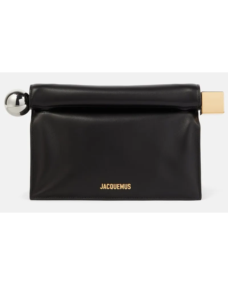 Jacquemus Clutch La Pochette Rond Carre aus Leder Schwarz