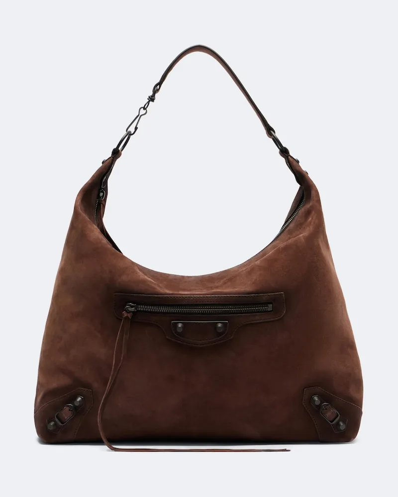 Balenciaga Schultertasche Le City Medium aus Veloursleder Braun
