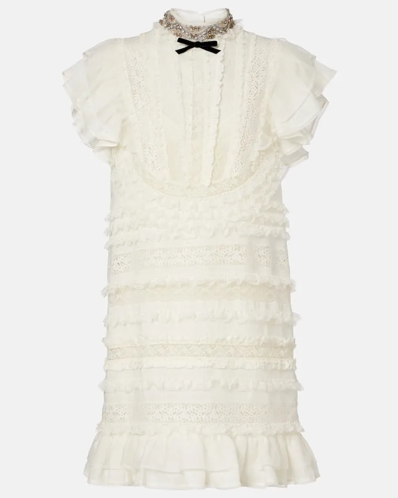 Valentino Garavani Minikleid aus Spitze und Leinen Weiß