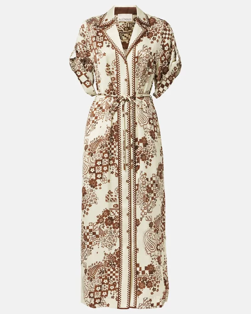 ALEMAIS Alémais Bedrucktes Hemdblusenkleid Vinnie aus Satin Braun