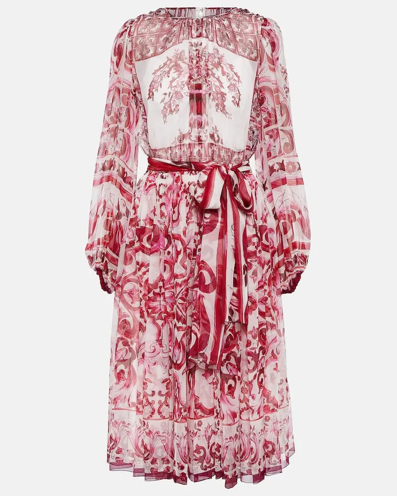 Dolce & Gabbana Midikleid Majolica aus Seidenchiffon Rosa
