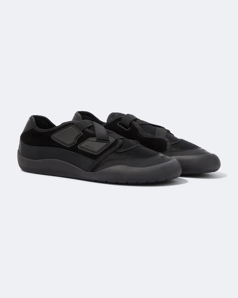 Prada Sneakers Speedrock aus Mesh und Leder Schwarz