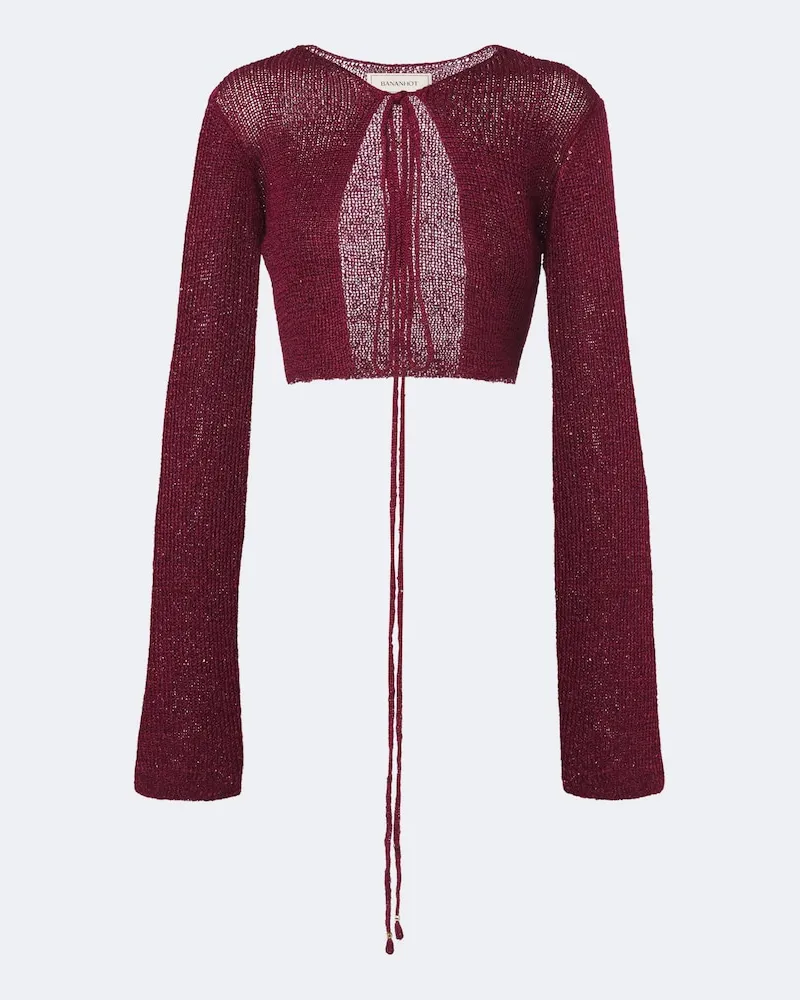 BANANHOT Cropped Cardigan Alma aus Strick mit Pailletten Burgunderrot