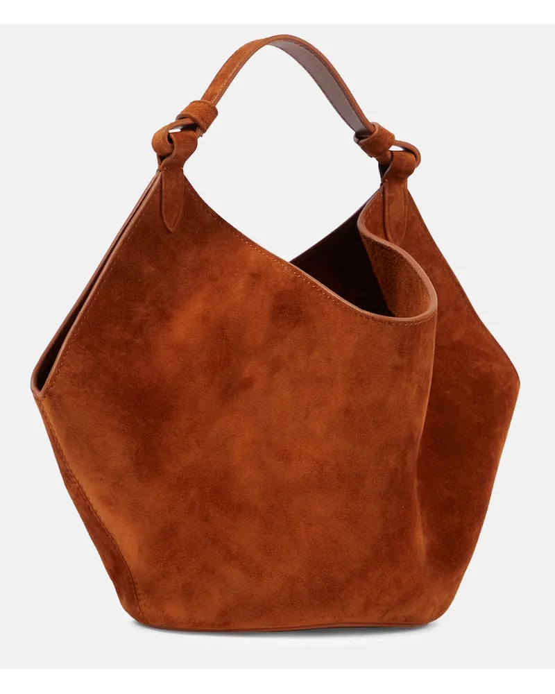 KHAITE Tote Lotus Mini aus Veloursleder Braun