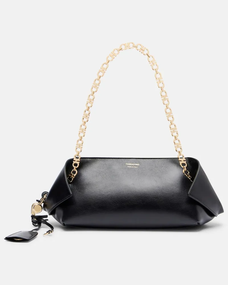Ferragamo Schultertasche Scarf Small aus Leder Schwarz