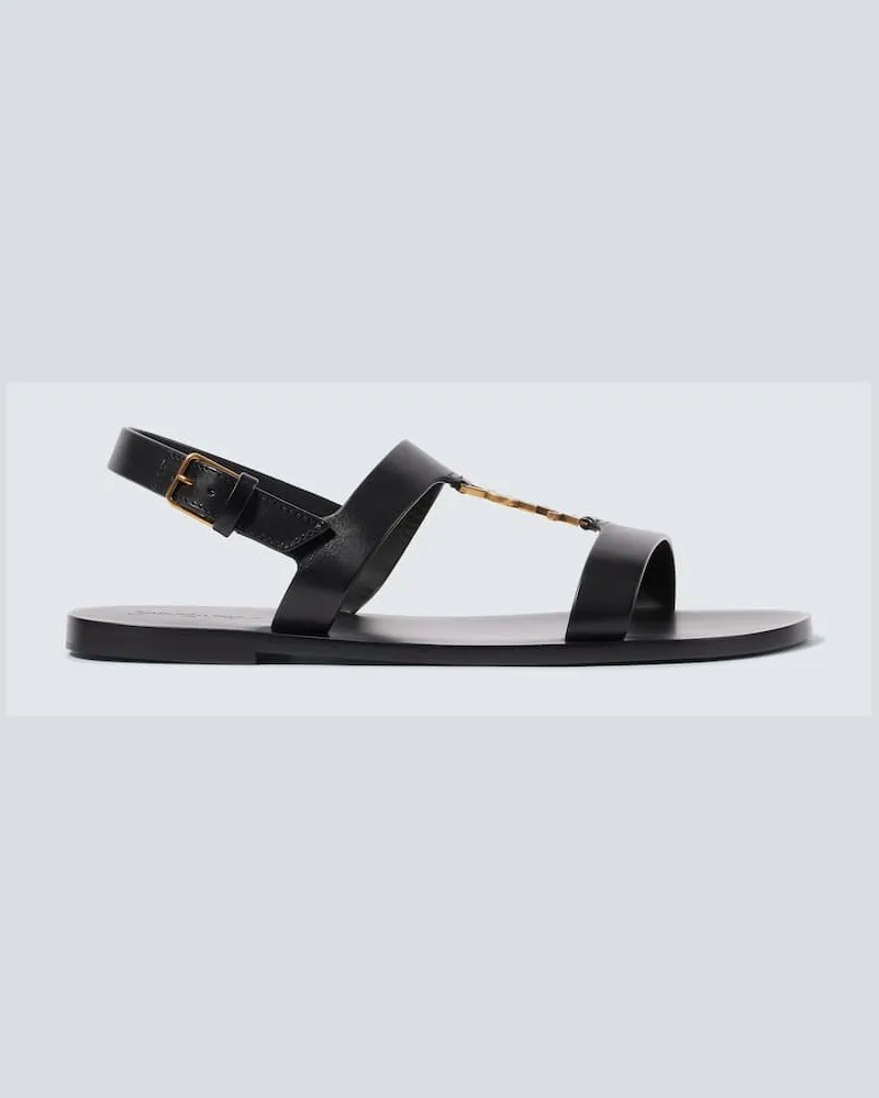Saint Laurent Sandalen Cassandre aus Leder Schwarz