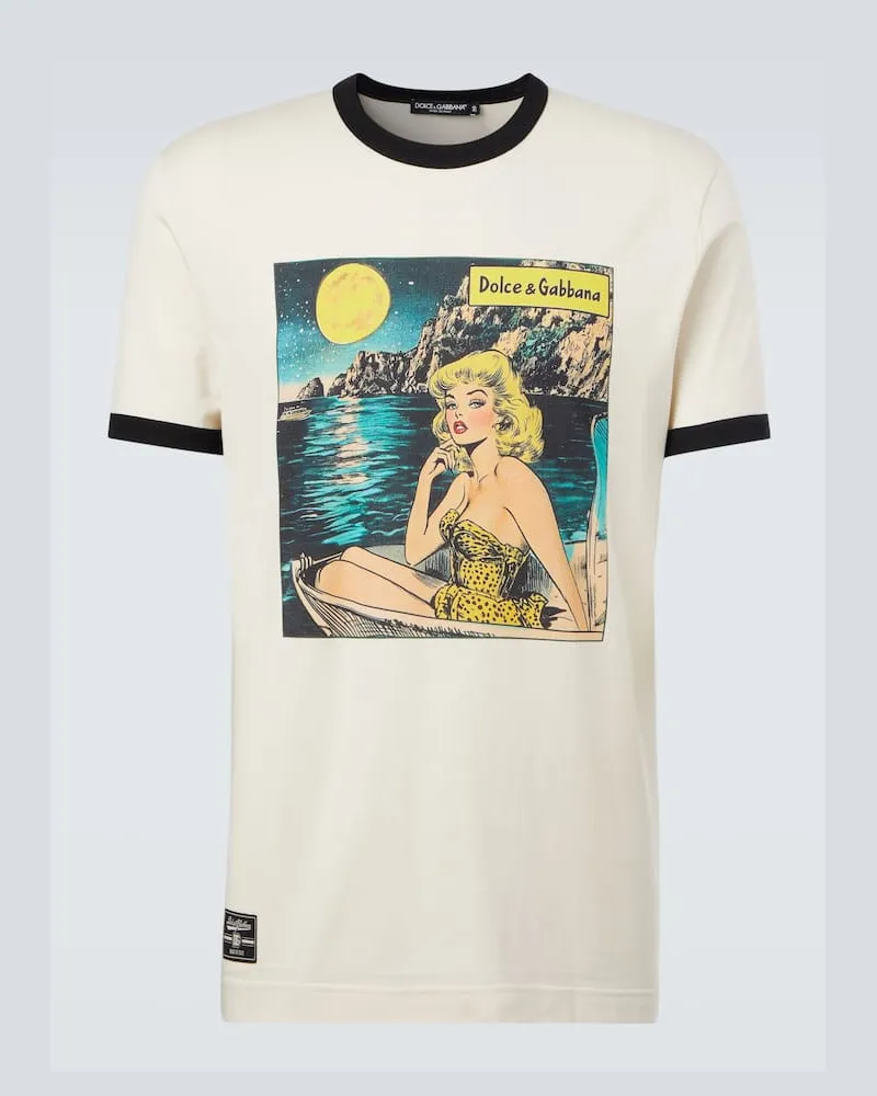 Dolce & Gabbana Bedrucktes T-Shirt aus Baumwolle Weiß