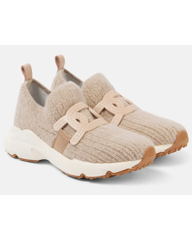 TOD'S Sneakers Kate aus Strick mit Leder Beige