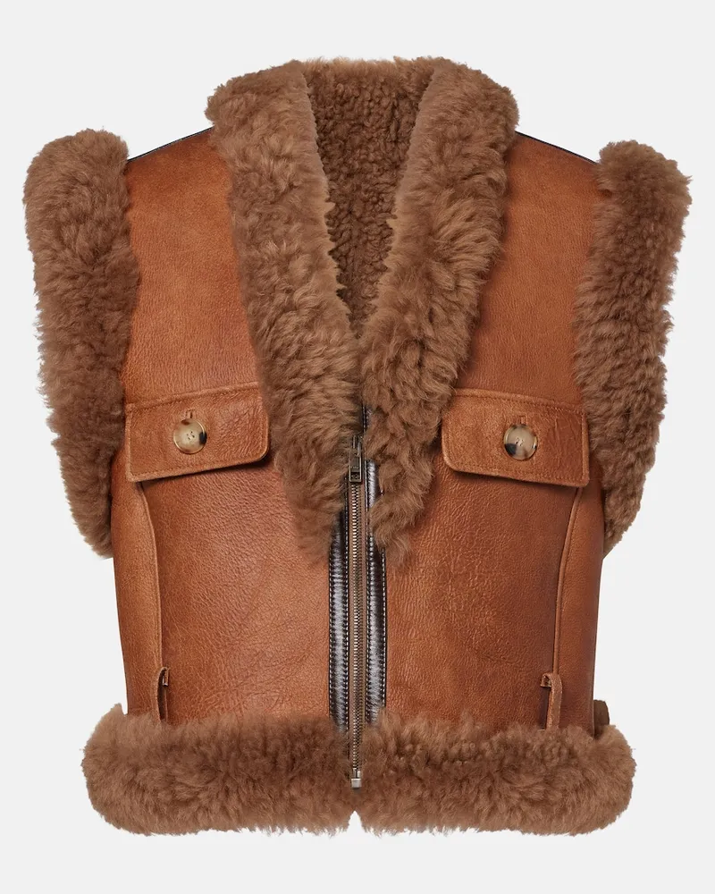 Chloé Chloé Cropped-Weste aus Leder mit Shearling Braun