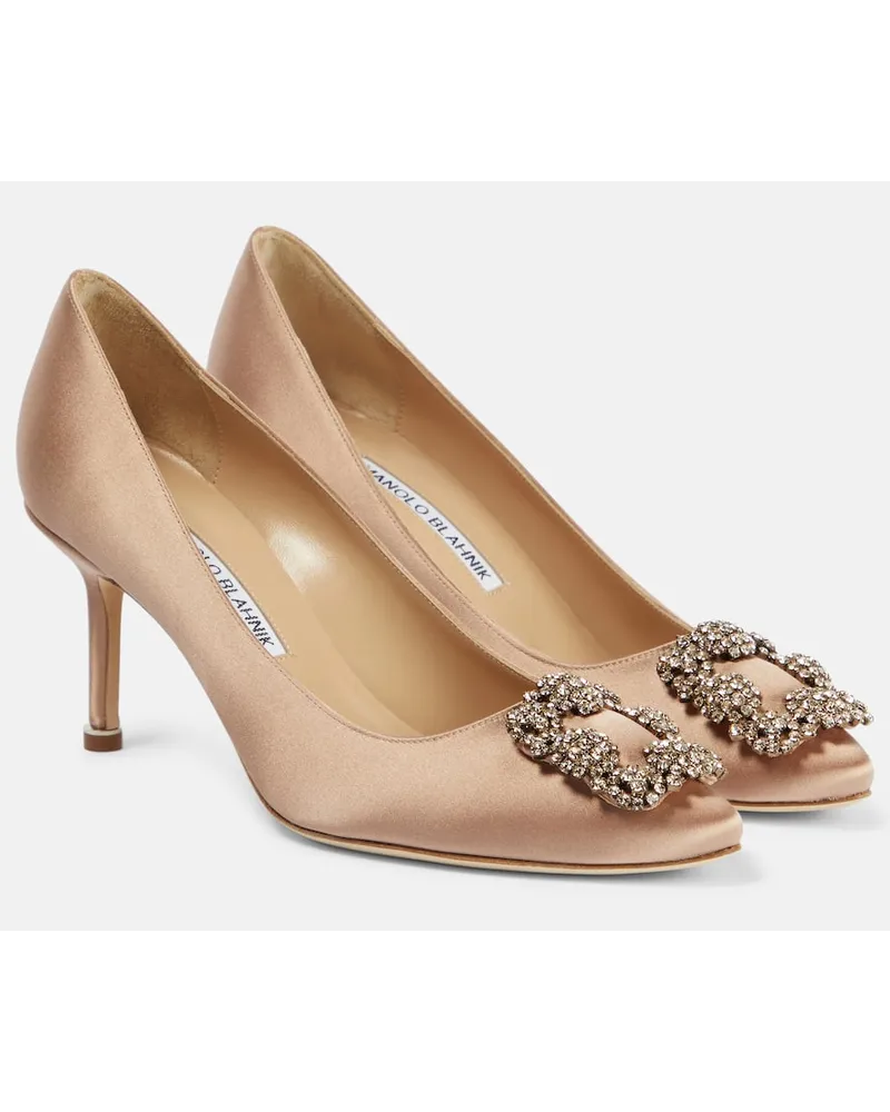 Manolo Blahnik Verzierte Pumps Hangisi 70 aus Satin Braun