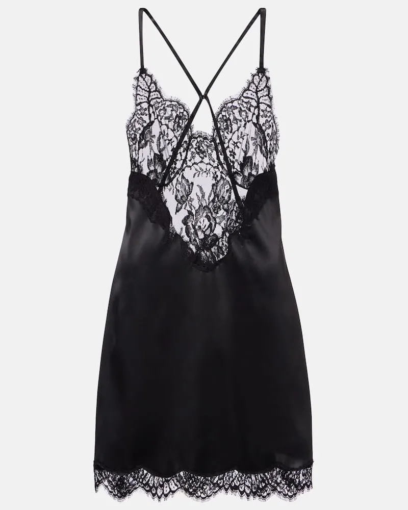 Dolce & Gabbana Slipdress aus Satin mit Spitze Schwarz