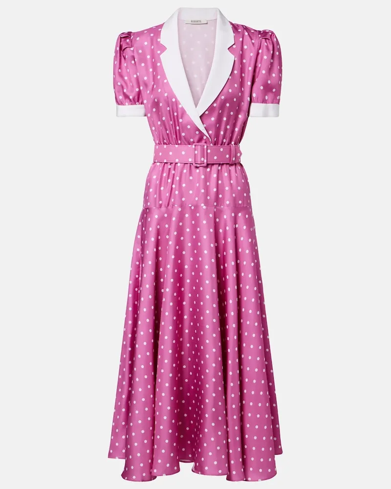Rodarte Midikleid aus Seiden-Twill mit Polka-Dots und Gürtel Rosa
