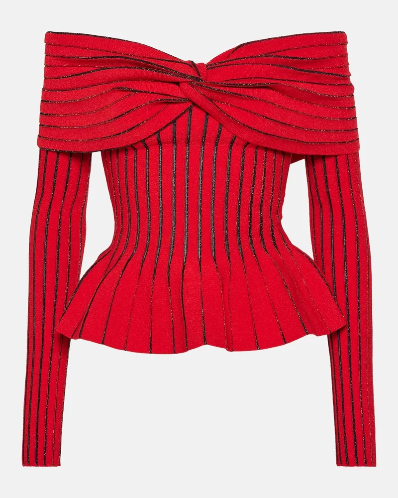 Balmain Off-Shoulder-Top aus Strick Rot