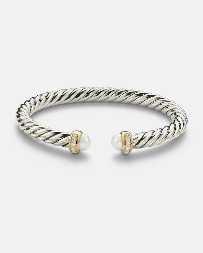 David Yurman Armreif Cable Flex® aus Sterlingsilber und 14kt Gelbgold mit Diamanten und Süßwasserperlen Silber