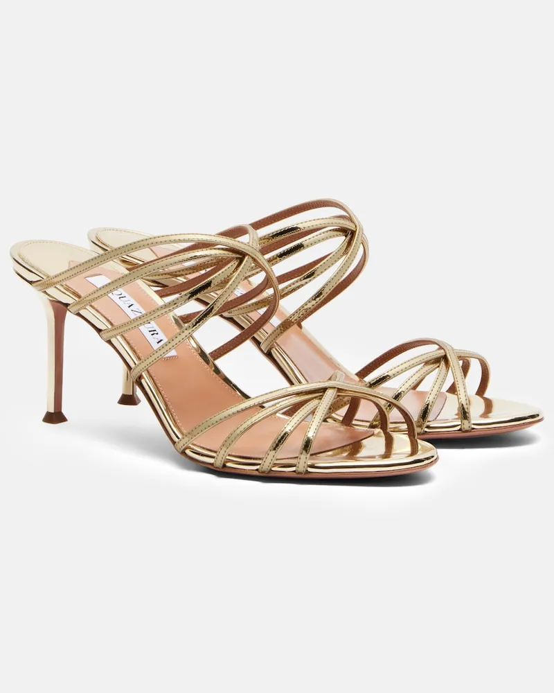 Aquazzura Pantoletten Tell Me aus Metallic-Leder Gold