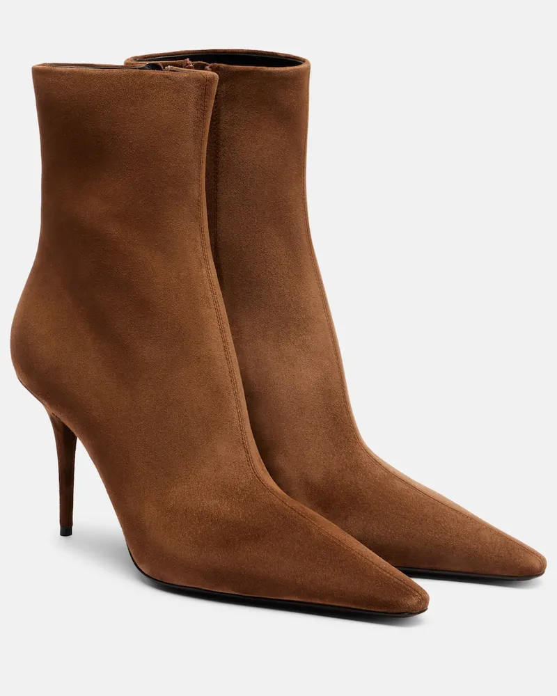 Saint Laurent Ankle Boots Ashley 90 aus Veloursleder Braun