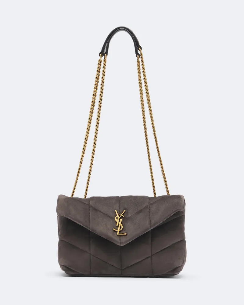 Saint Laurent Schultertasche Toy Puffer aus Veloursleder Grau