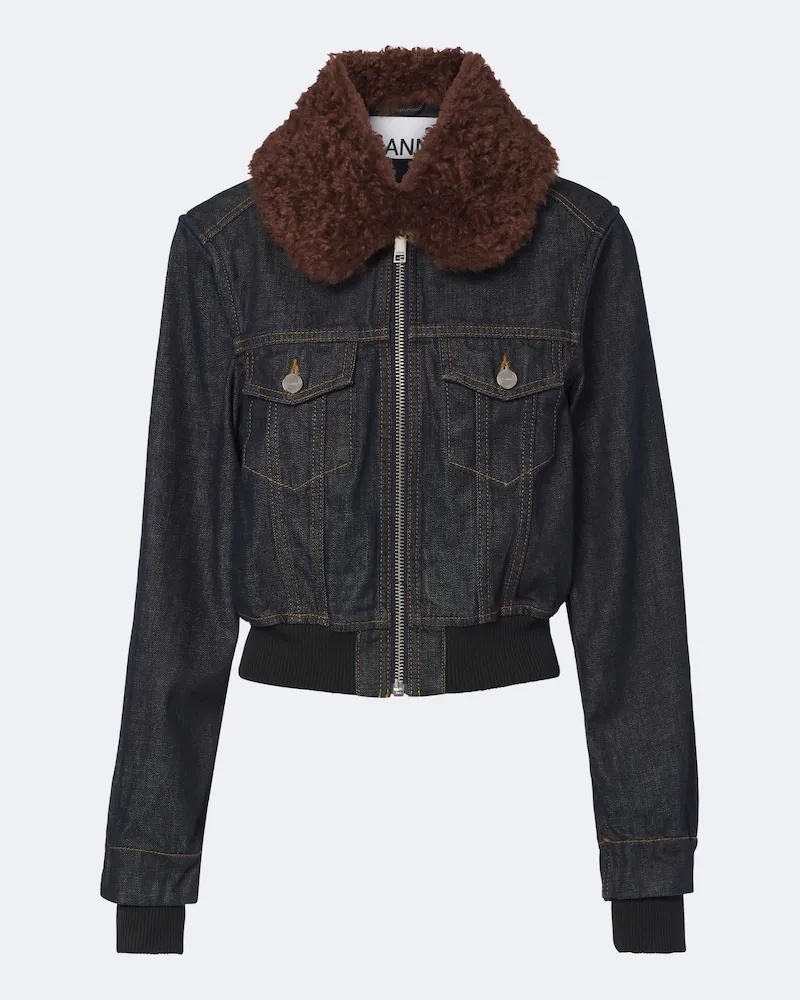 Ganni Cropped-Blouson aus Denim Blau