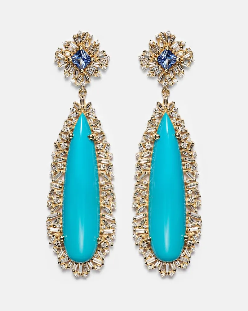 Suzanne Kalan Ohrringe aus 18kt Gelbgold mit Diamanten, Saphiren und TÃ¼rkis Gold