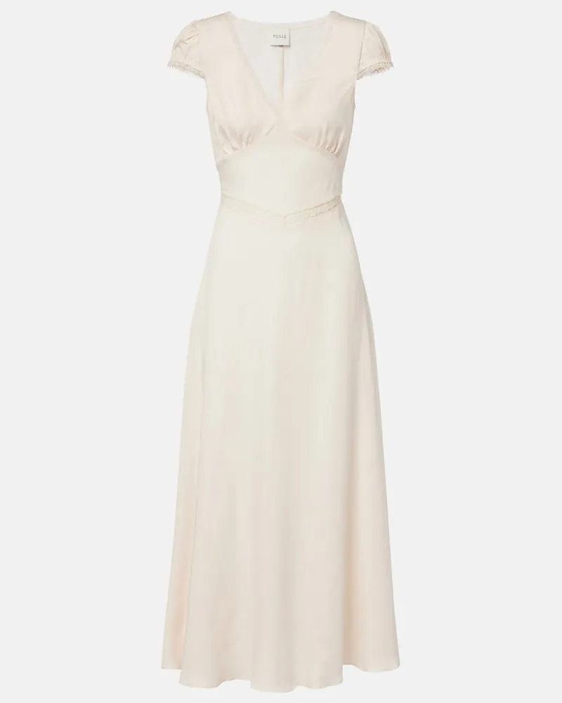 Posse Midikleid Perla mit Spitze Weiß