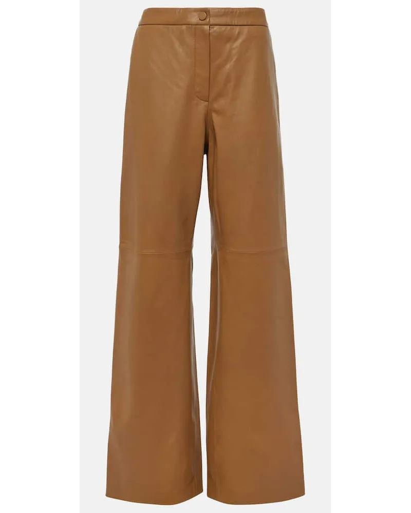 Yves Salomon Weite High-Rise-Hose aus Leder Braun