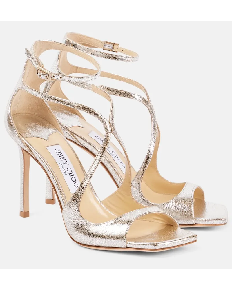 Jimmy Choo Sandalen Azia 95 aus Metallic-Leder Silber