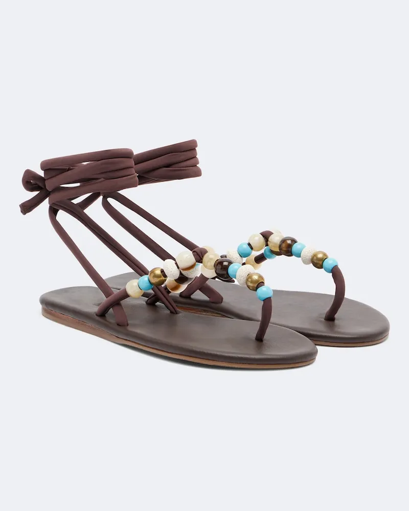 Ancient Greek Sandals Zehensandalen Katia mit Zierperlen Braun