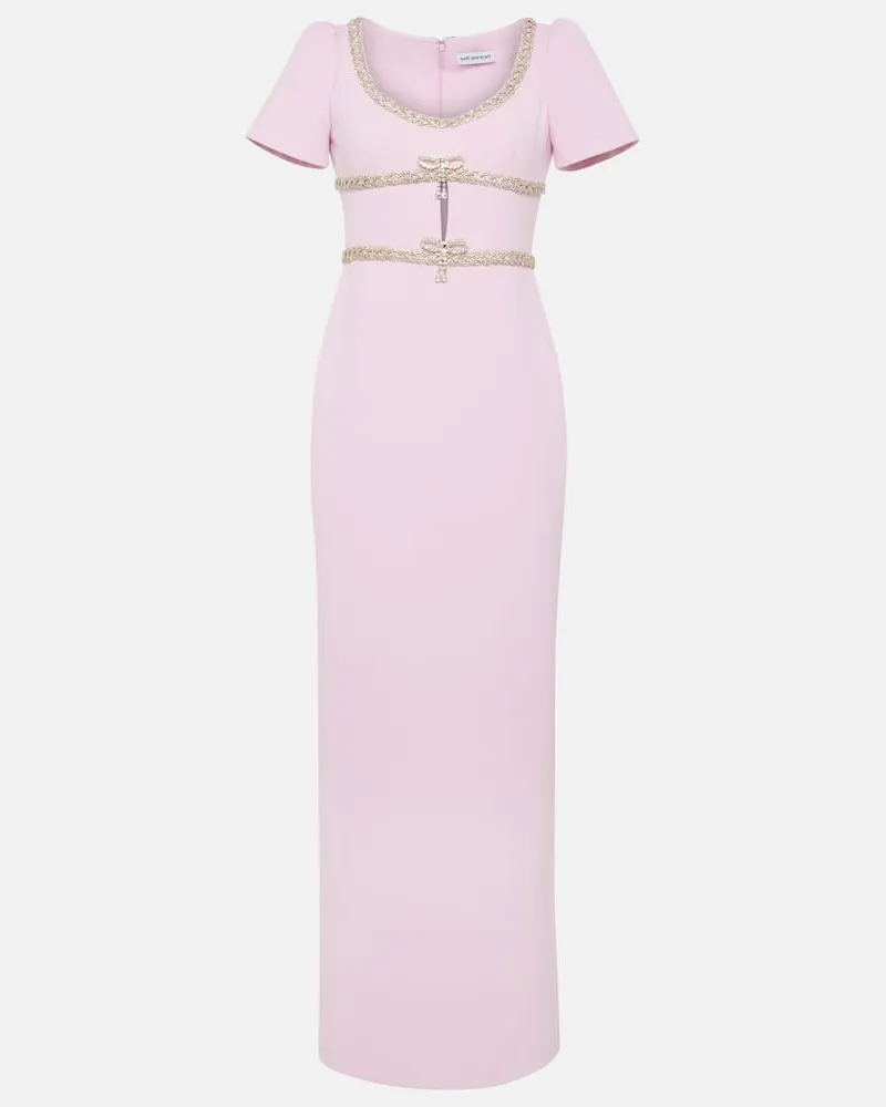 Self-Portrait Robe aus Crêpe mit Kristallen Rosa