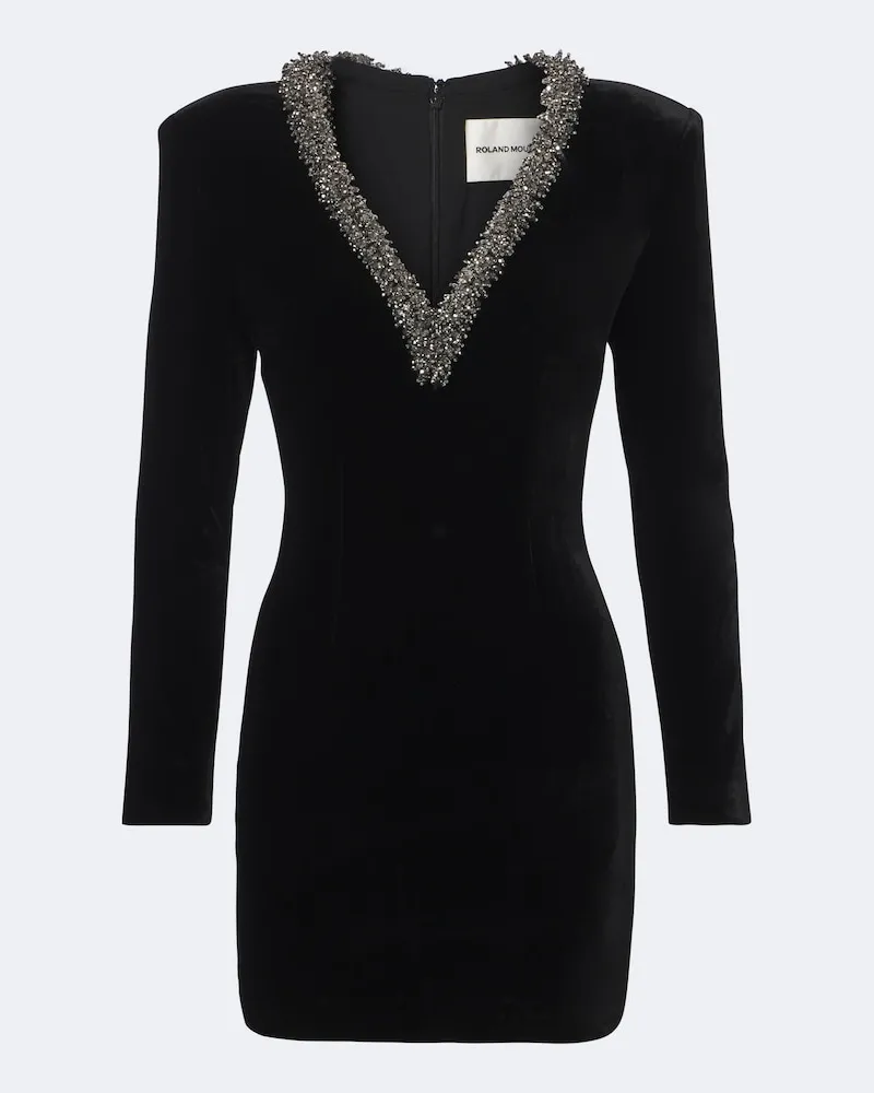Roland Mouret Verziertes Minikleid aus Samt Schwarz