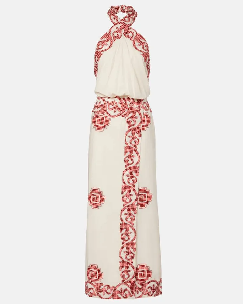 Johanna Ortiz Bedrucktes Midikleid aus Baumwolle Beige