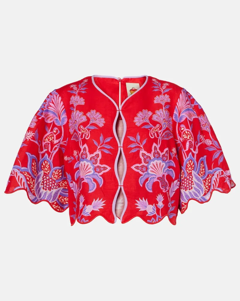 FARM Rio Bedruckte Bluse Porcelain Garden aus Leinen Rot